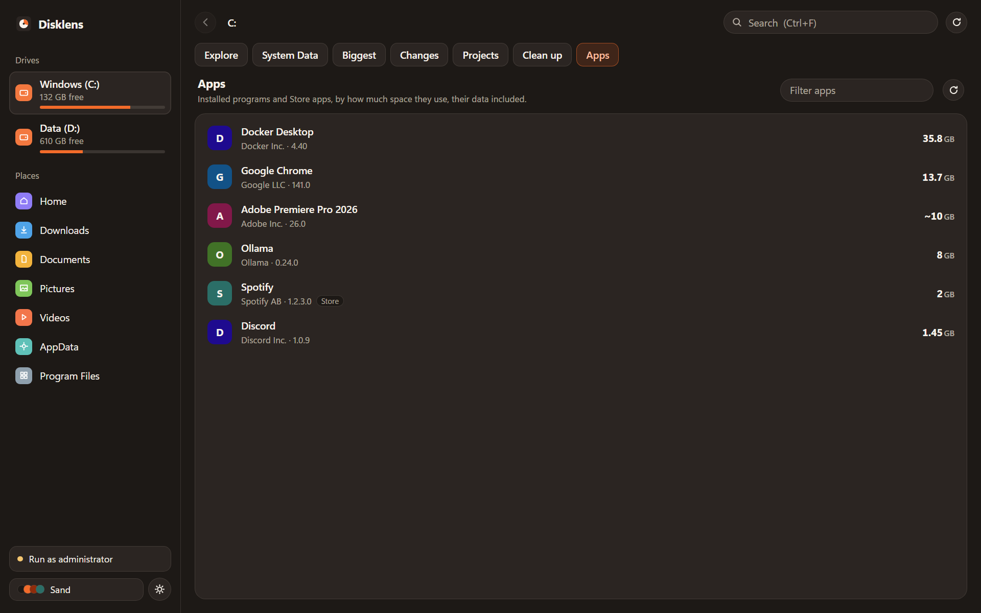 Apps: programs by footprint