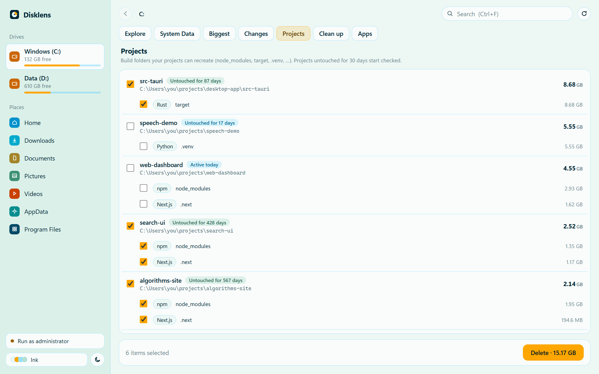 Projects: build folders by project